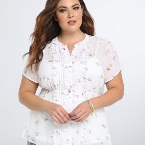 Torrid Hummingbird Sheer Chiffon Smocked Blouse